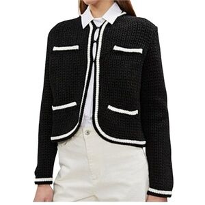 Maje Moniclou Metallic Tweed Jacket Black with White Trim French Girl Chic